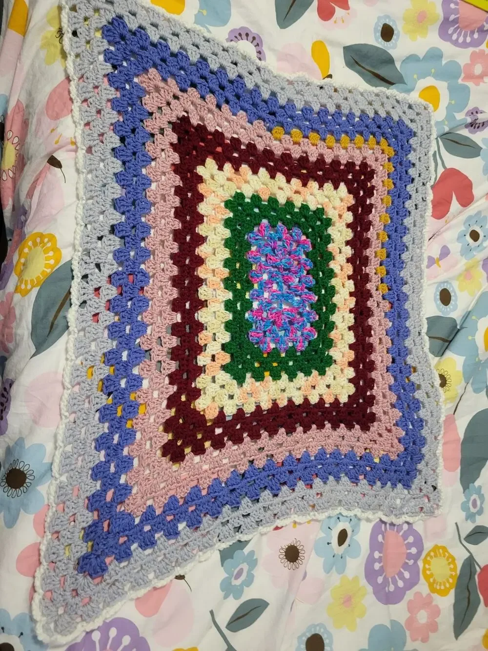 Handmade Multicolored Square Crochet Blanket 26 In By 26